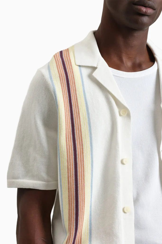 Ivy - Ecru And Multicolour Striped Cotton Polo Shirt Wax London