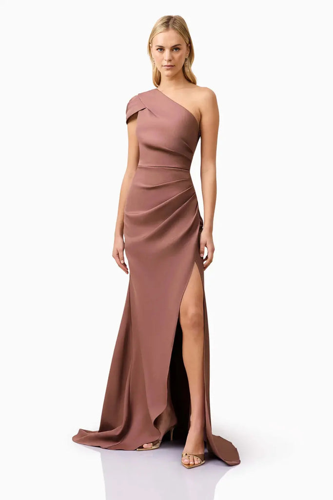 Klara One Shoulder Gown in Brown Elliatt