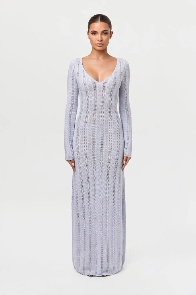 Knit V-Neck Maxi Dress Naked Wardrobe