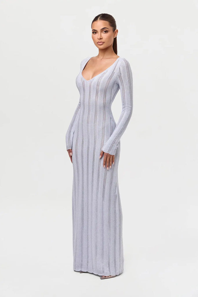 Knit V-Neck Maxi Dress Naked Wardrobe