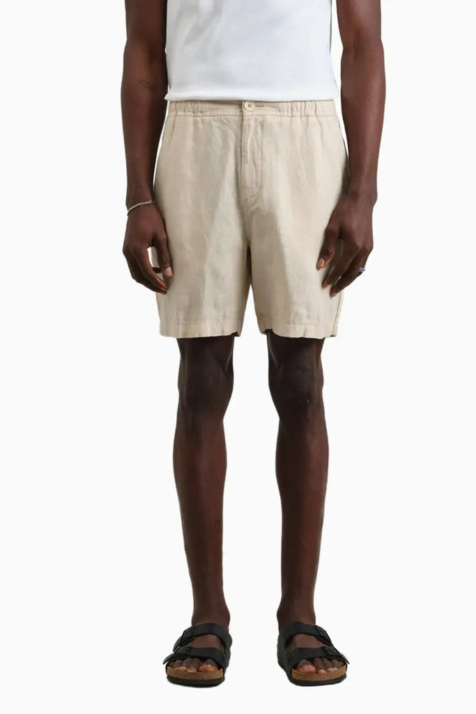 Kurt - Washed Beige Linen Shorts Wax London