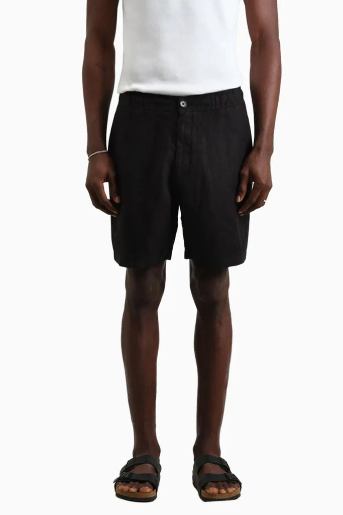 Kurt - Washed Black Linen Shorts Wax London