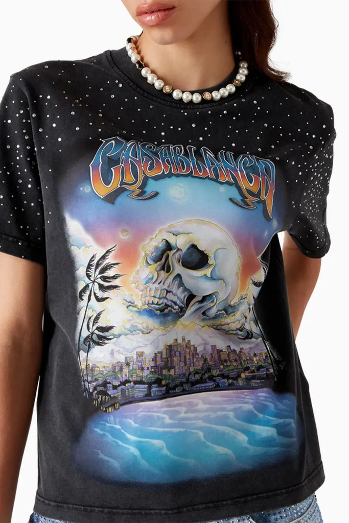 La Prémonition Crystal Embellished Short Sleeve T-Shirt Casablanca