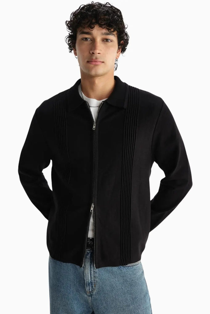 Lennox Zip Polo Milano Ripple Stripe for Mens Wax London