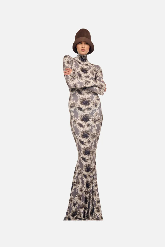 Long Sleeve Turtle Fishtail Gown Norma Kamali