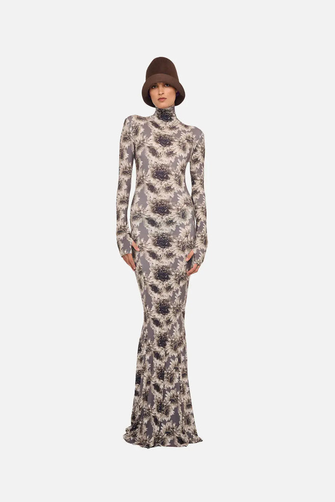 Long Sleeve Turtle Fishtail Gown Norma Kamali