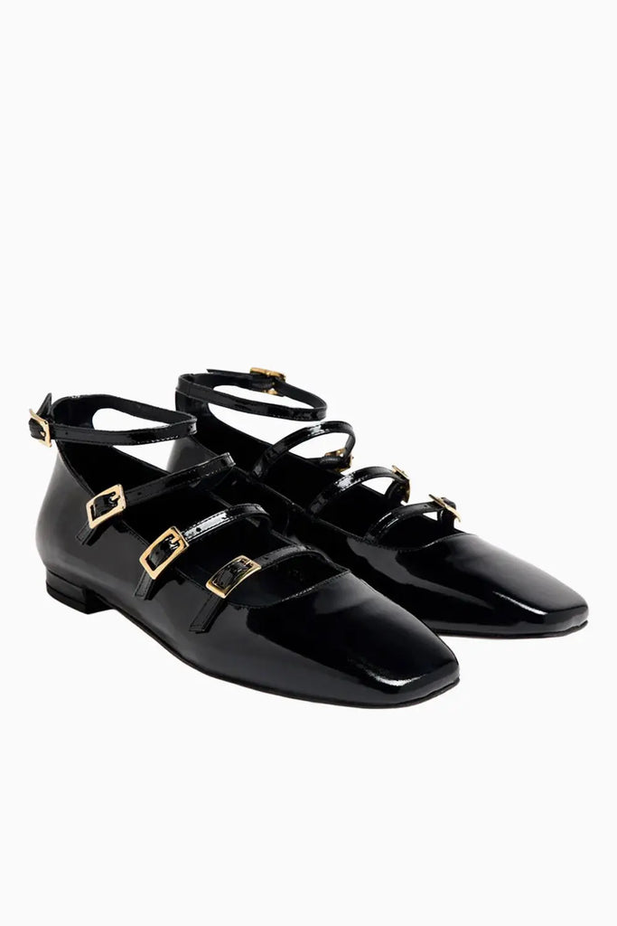 Luke Onix Black Leather Ballet Flats Alohas