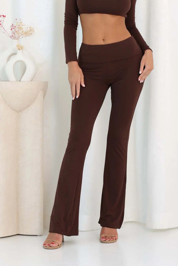 MID RISE FLARED TROUSERS IN BROWN Aren