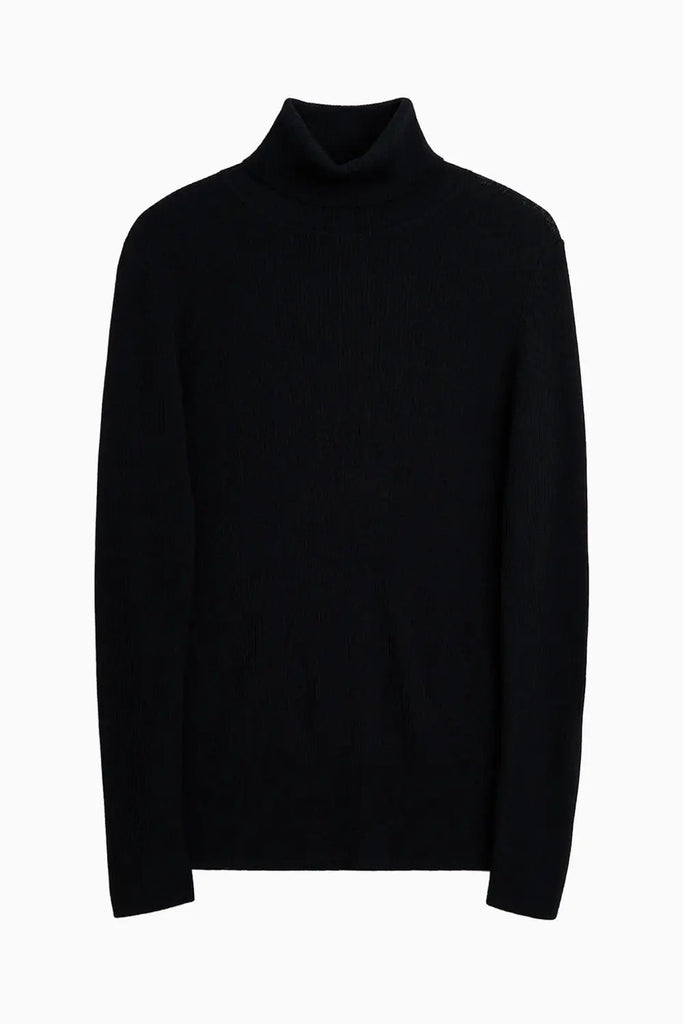 Merino Rib Turtle Neck - Black Sunflower
