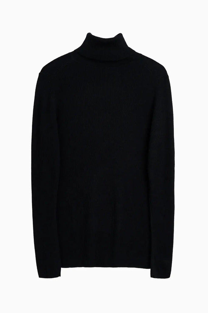 Merino Rib Turtle Neck - Black Sunflower