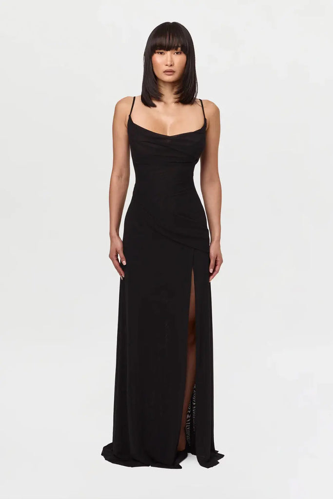 Mesh Draped Overlay Maxi Dress Naked Wardrobe