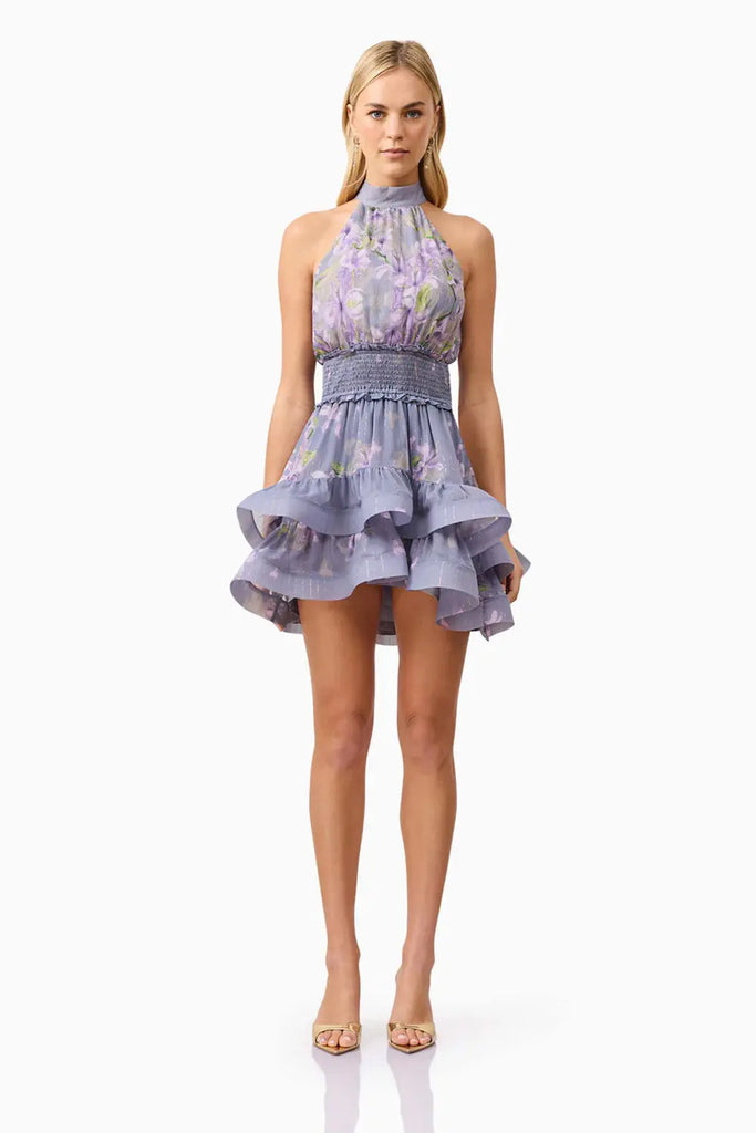 Milena Halter Mini Dress in Purple Floral Elliatt