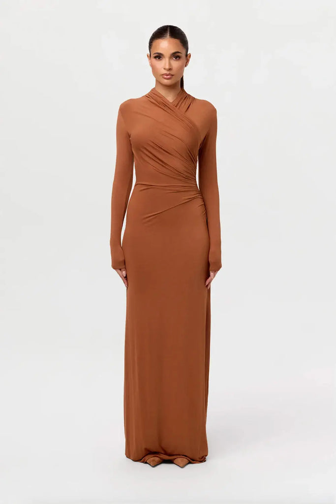 Modal Overlay Ruched Maxi Dress Naked Wardrobe