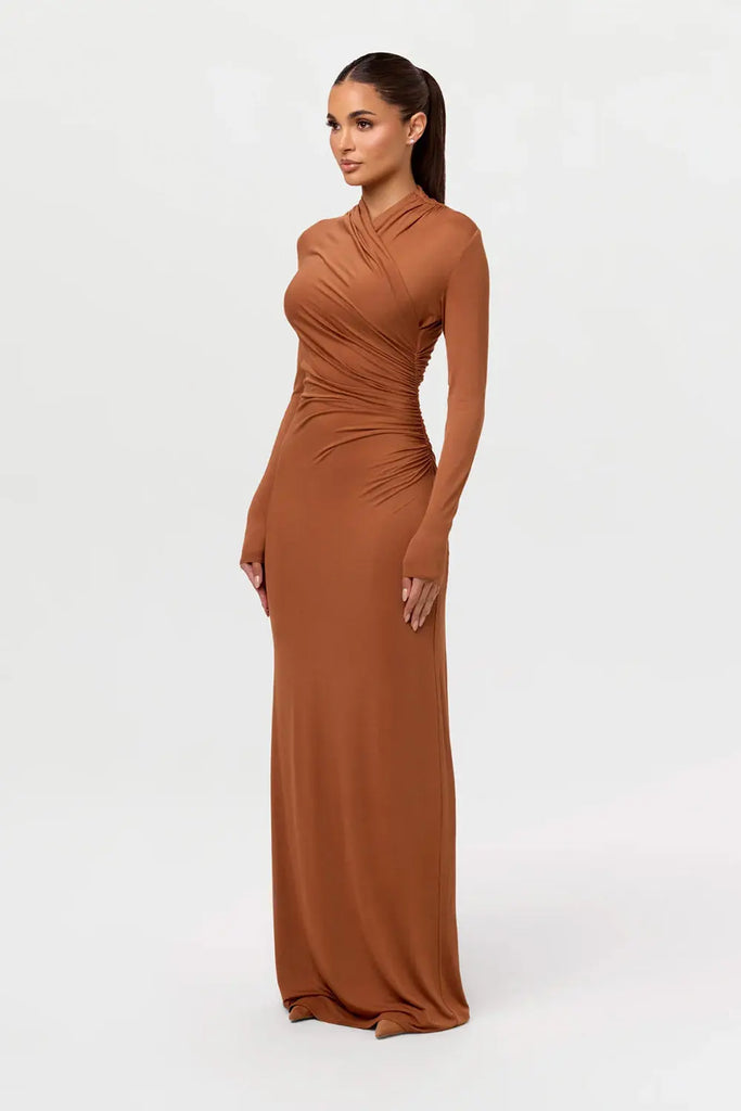Modal Overlay Ruched Maxi Dress Naked Wardrobe