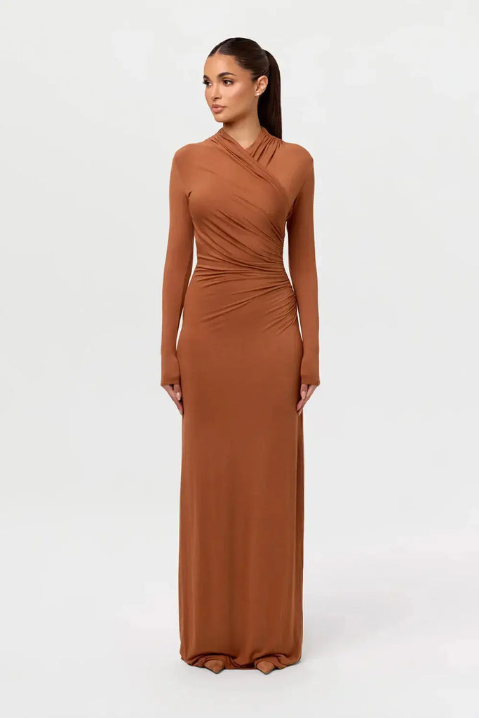 Modal Overlay Ruched Maxi Dress Naked Wardrobe