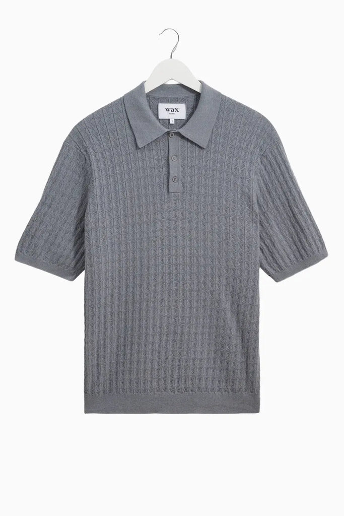 Naples - Grey Blue Diamond Stripe Knitted Polo Wax London