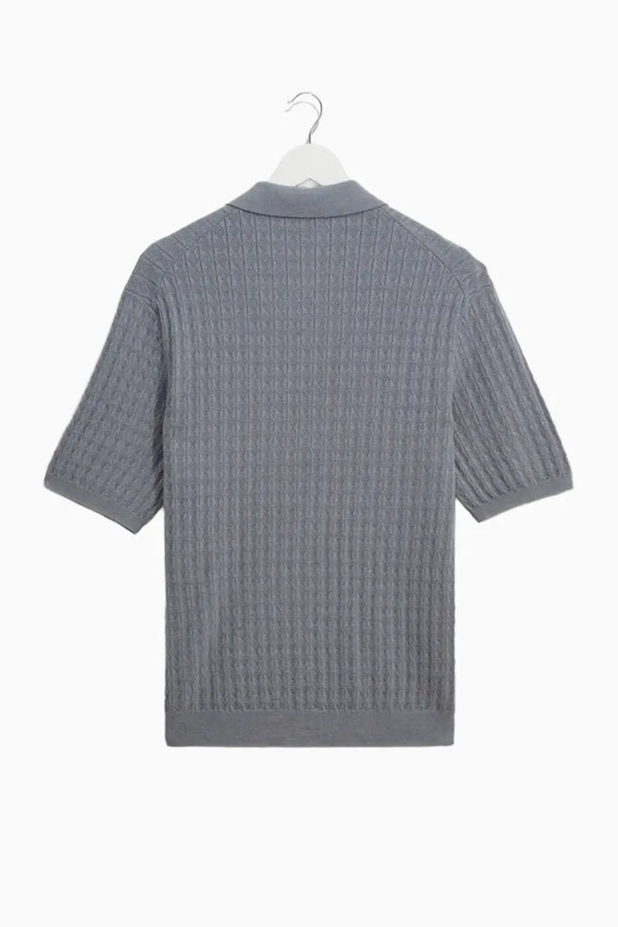 Naples - Grey Blue Diamond Stripe Knitted Polo Wax London