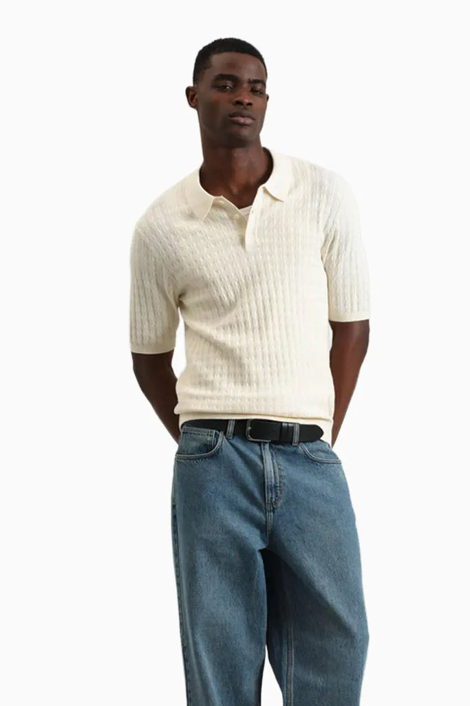 Naples Polo Diamond Stripe Ecru for Mens Wax London
