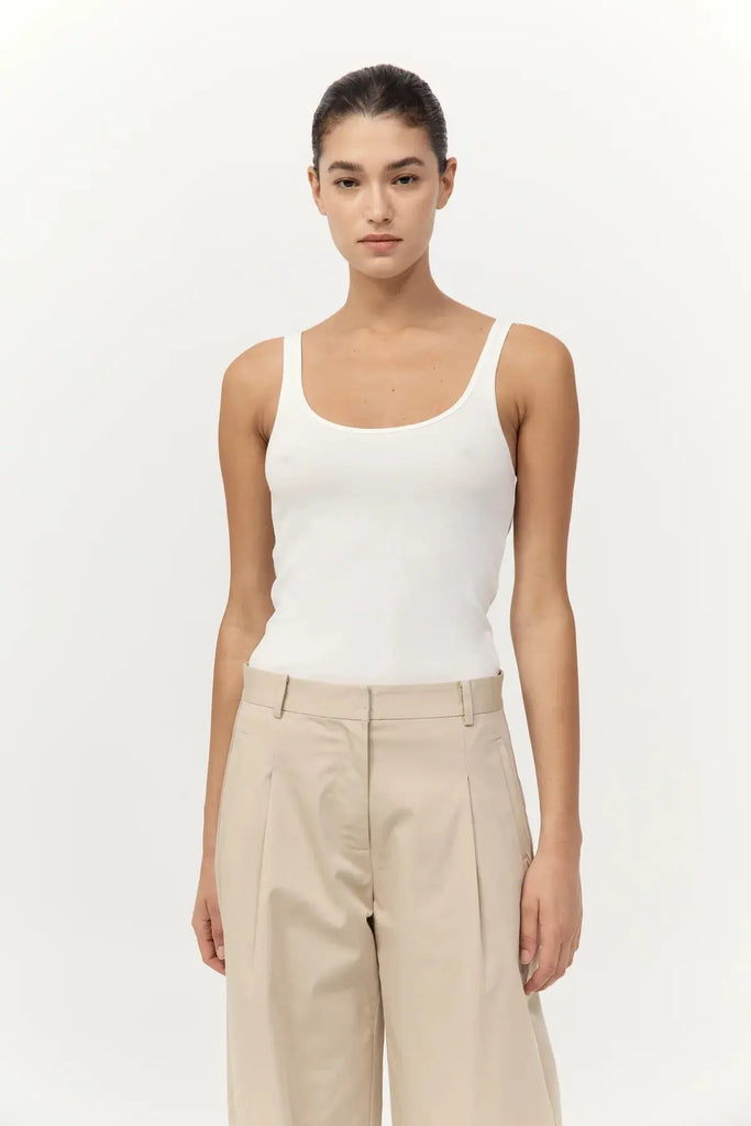 Organic Cotton Slim Scoop Tank - White St Agni