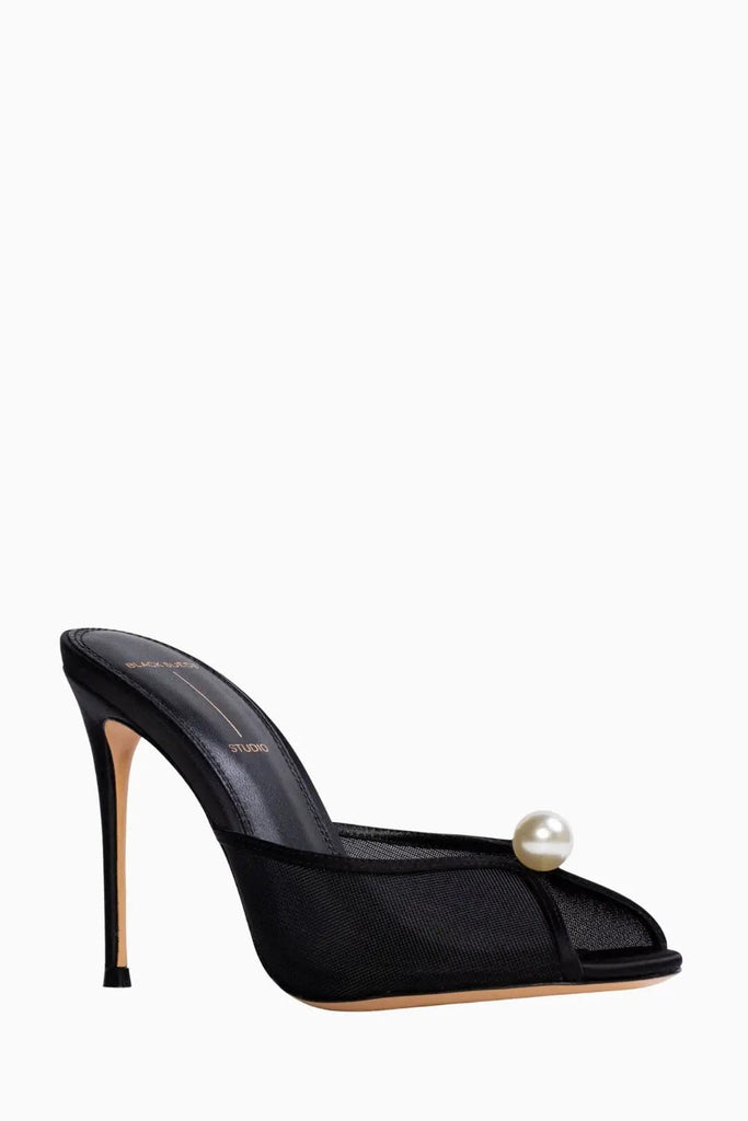 Pearl Mesh Slipper Mule With Round Toe for Womens Black Suede Studio