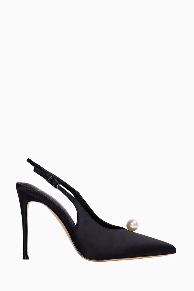 Pearl Pointy Toe Slingback for Womens Black Suede Studio