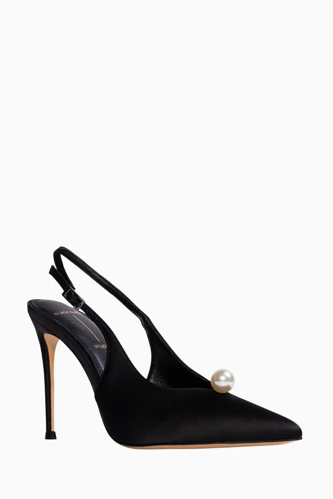 Pearl Pointy Toe Slingback for Womens Black Suede Studio