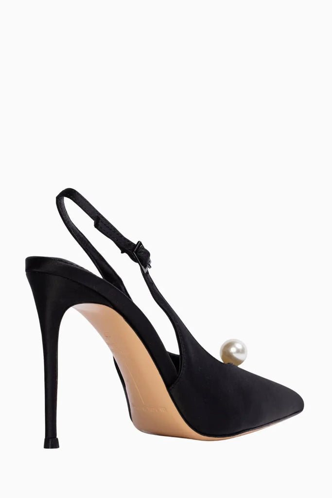 Pearl Pointy Toe Slingback for Womens Black Suede Studio