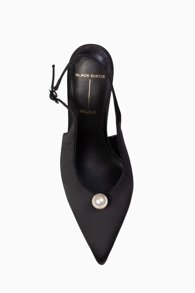 Pearl Pointy Toe Slingback for Womens Black Suede Studio