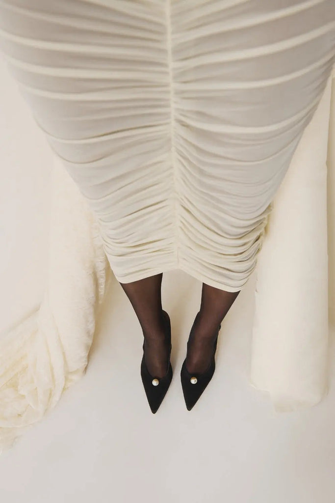 Pearl Pointy Toe Slingback for Womens Black Suede Studio