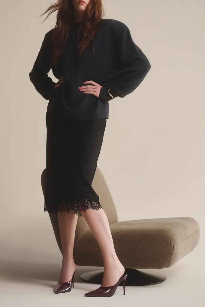 Pointy Toe Chocked-Up Mule for Womens Black Suede Studio