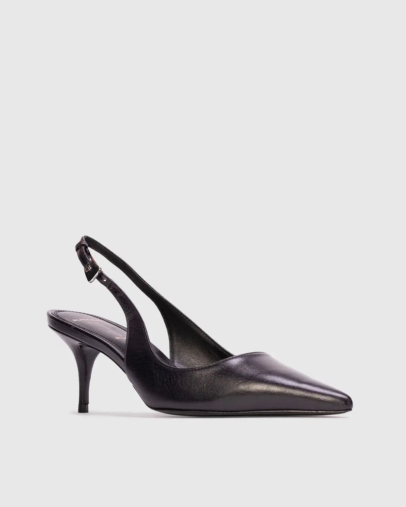 Pointy Toe Sling Back for Womens Black Suede Studio