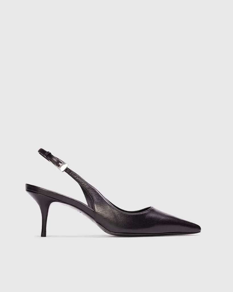 Pointy Toe Sling Back for Womens Black Suede Studio