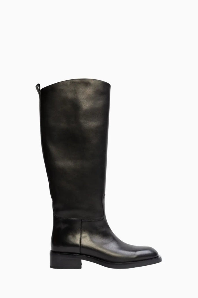 Round Toe Rider Boot for Womens Black Suede Studio