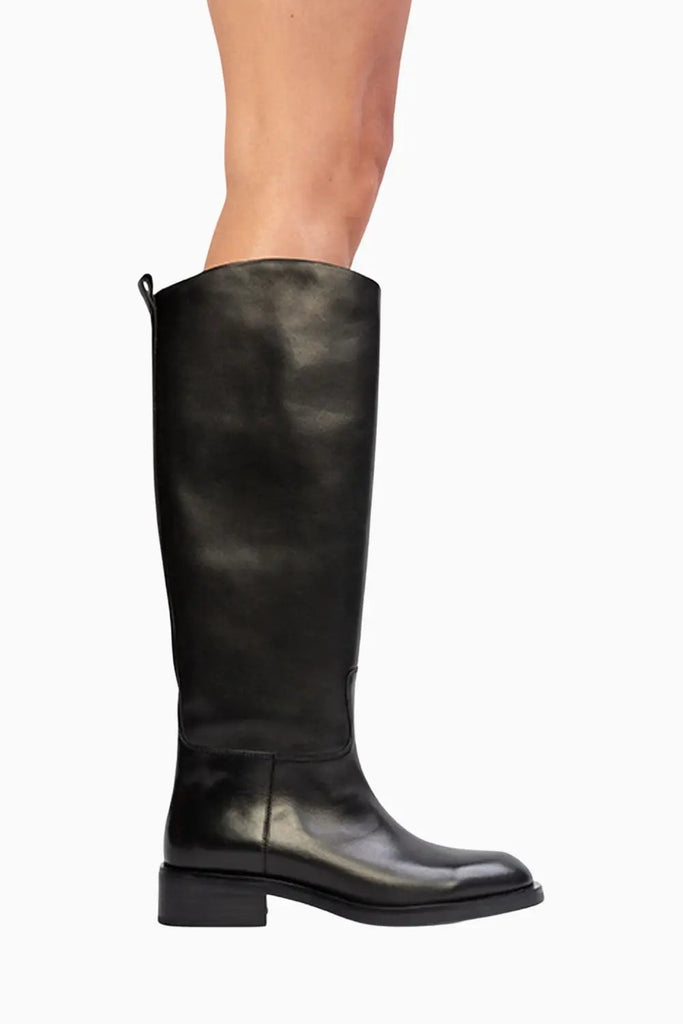 Round Toe Rider Boot for Womens Black Suede Studio