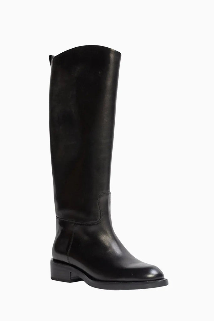 Round Toe Rider Boot for Womens Black Suede Studio