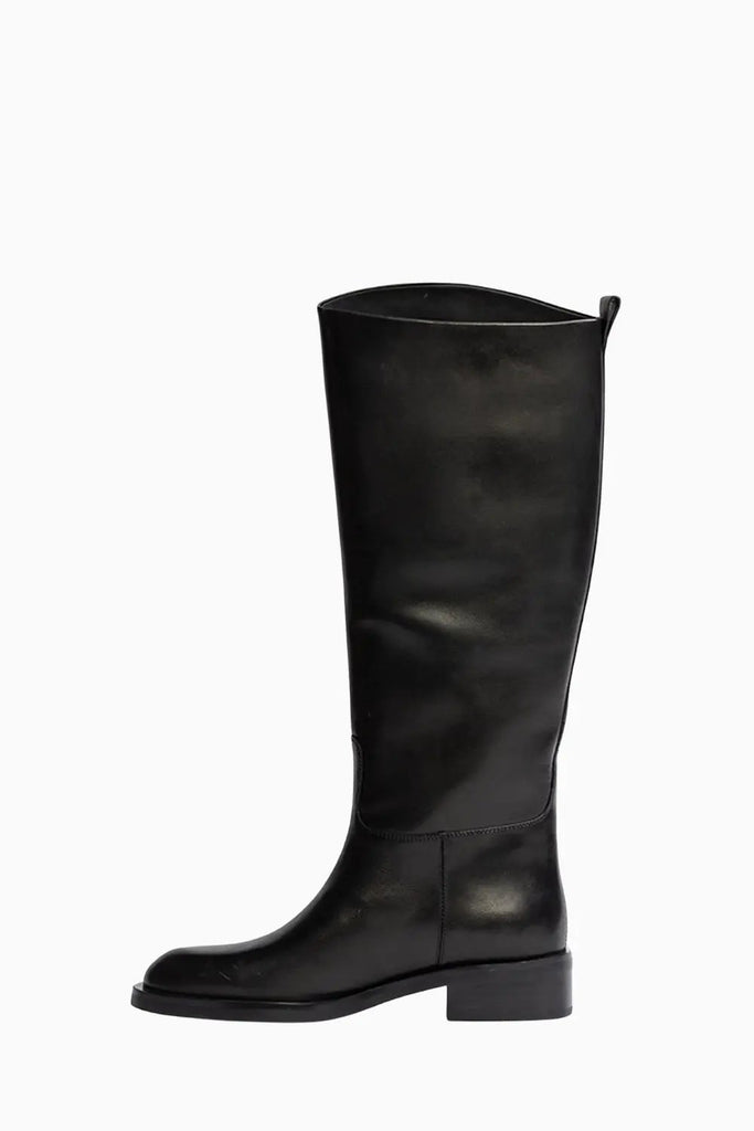 Round Toe Rider Boot for Womens Black Suede Studio