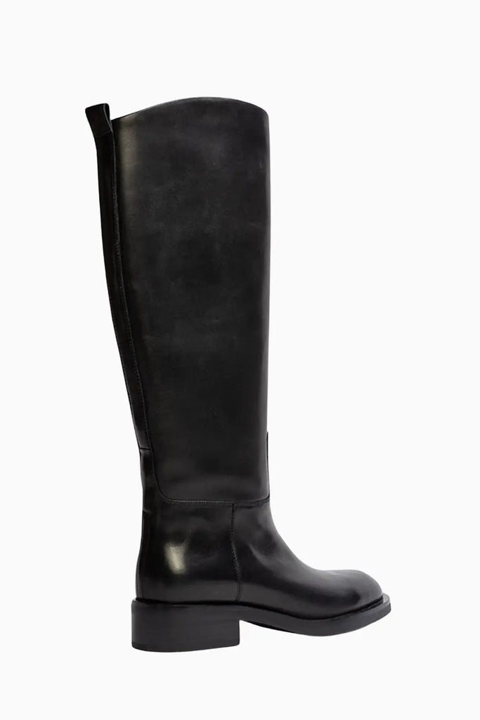 Round Toe Rider Boot for Womens Black Suede Studio