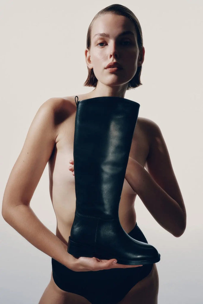 Round Toe Rider Boot for Womens Black Suede Studio