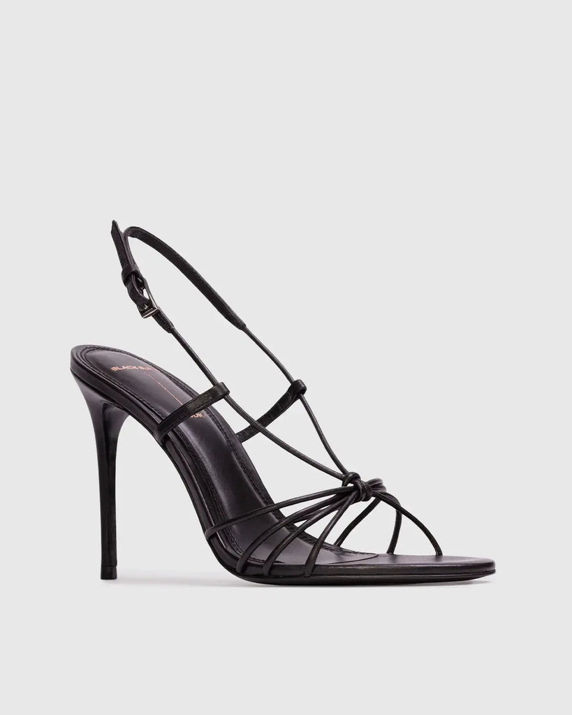 Round Toe Strappy Knot Sandal Black Suede Studio