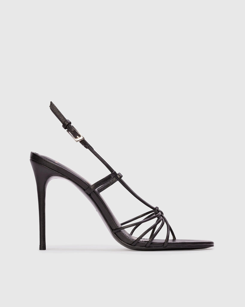 Round Toe Strappy Knot Sandal Black Suede Studio