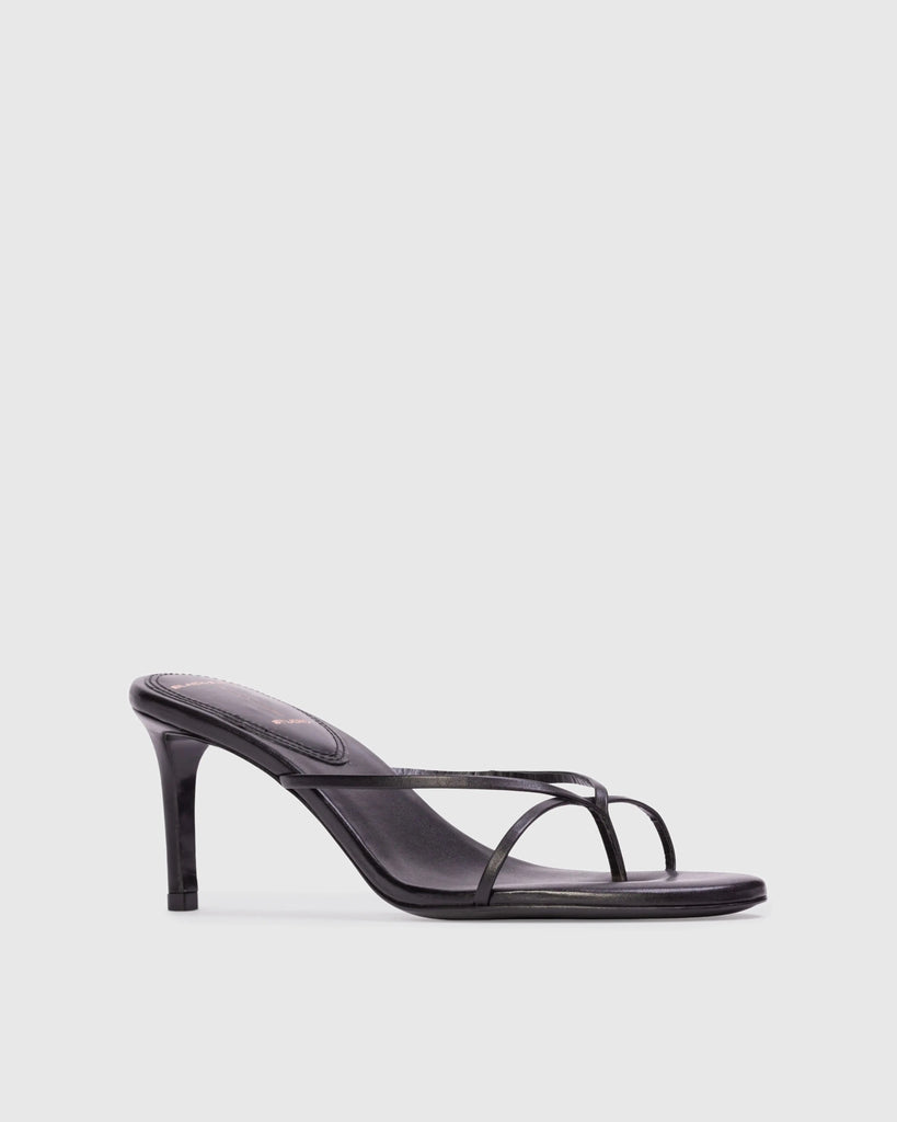 Round Toe Thong Slipper Mule Black Suede Studio