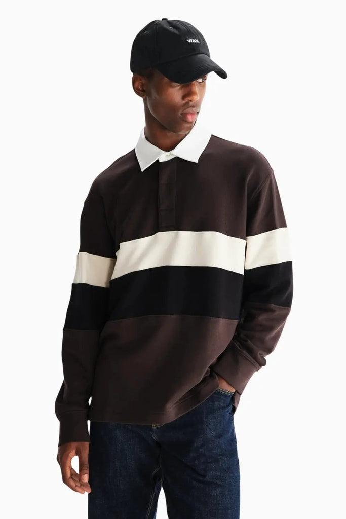 Rowhill Rugby Shirt Panelled Loopback for Mens Wax London