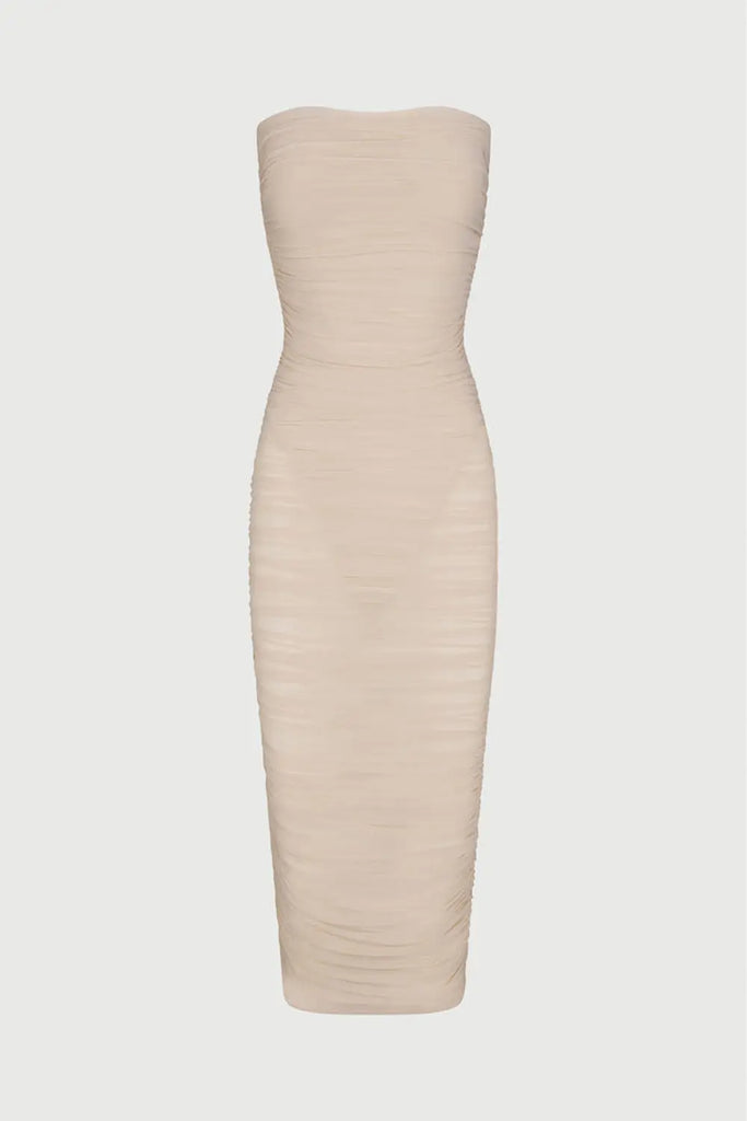 Shirred Mesh Midi Dress Naked Wardrobe