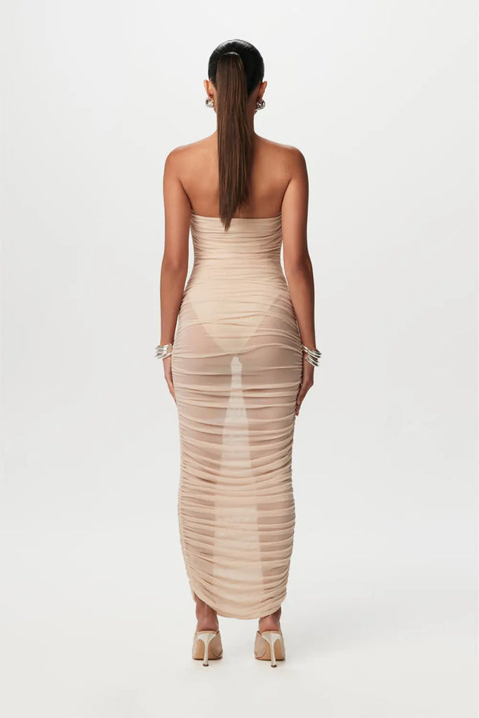 Shirred Mesh Midi Dress Naked Wardrobe