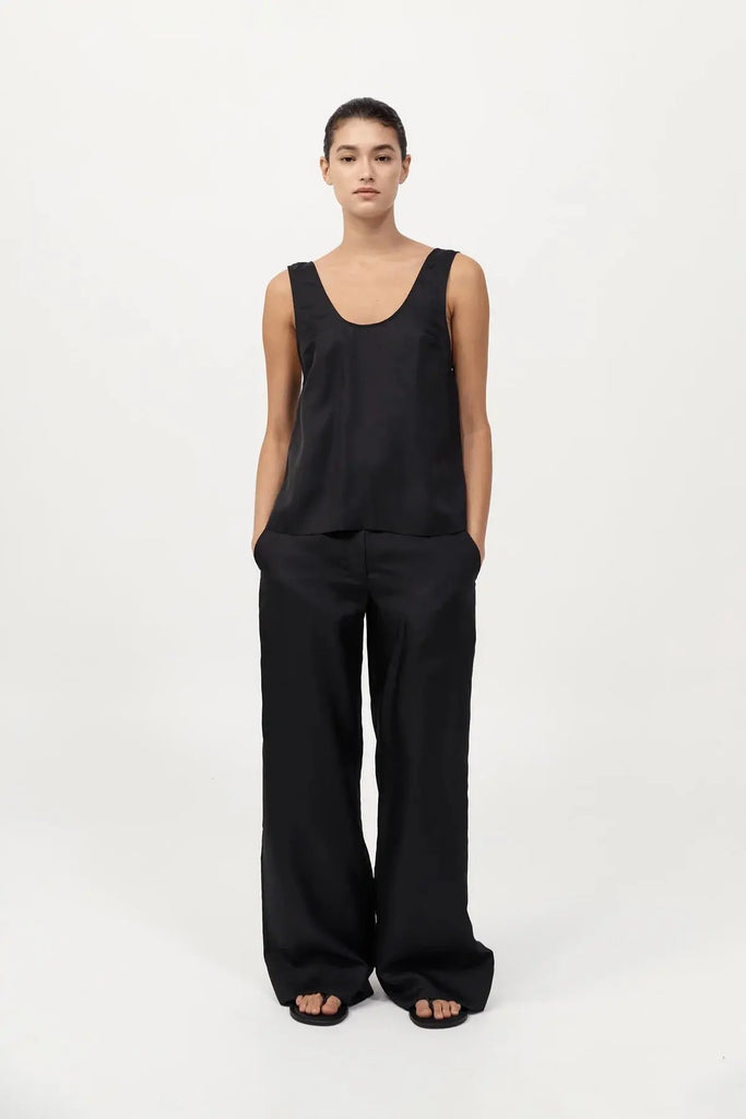 Silk Twill Pants - Black St Agni