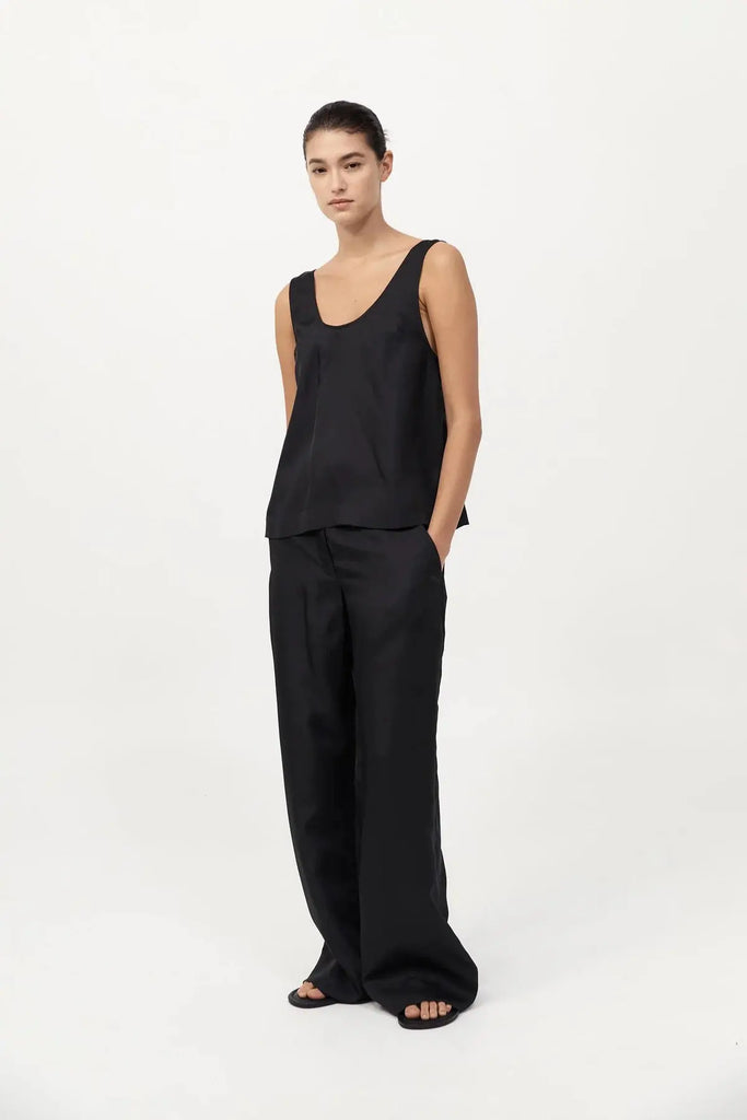 Silk Twill Pants - Black St Agni