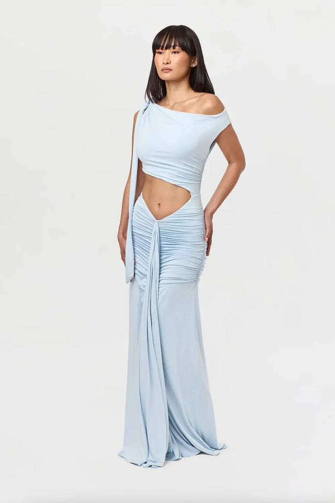 Smooth Cutout Draped Maxi Dress W/ Tie Shoulder for Womens Naked Wardrobe