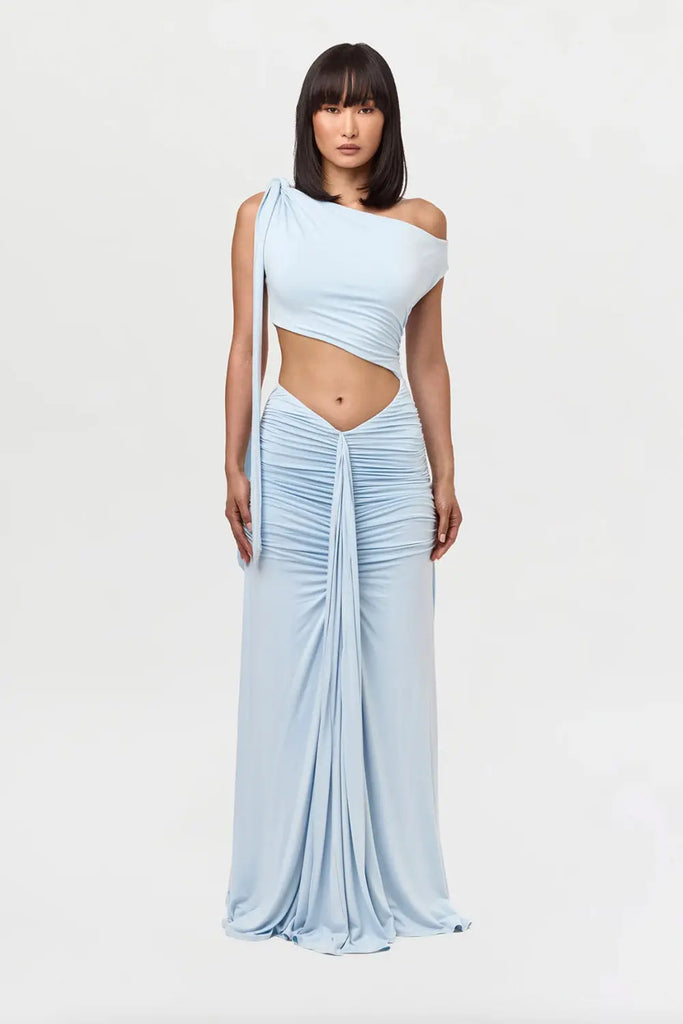 Smooth Cutout Draped Maxi Dress W/ Tie Shoulder for Womens Naked Wardrobe