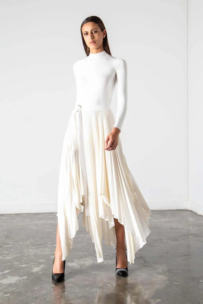 Asymmetric Pleated Wrap Skirt Blssd