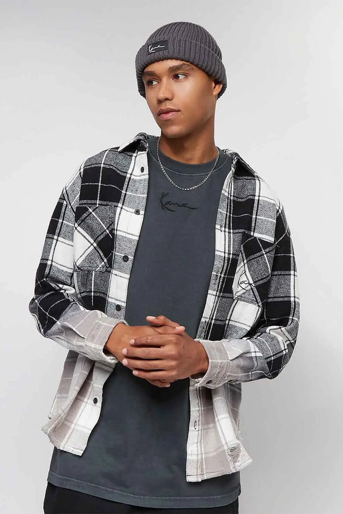 Chest Sign Heavy Washed Flannel Shirt Karl Kani